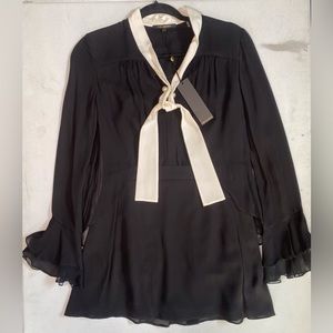 NWT Kobi Halperin Black with White Accents Sheer Taye Dress